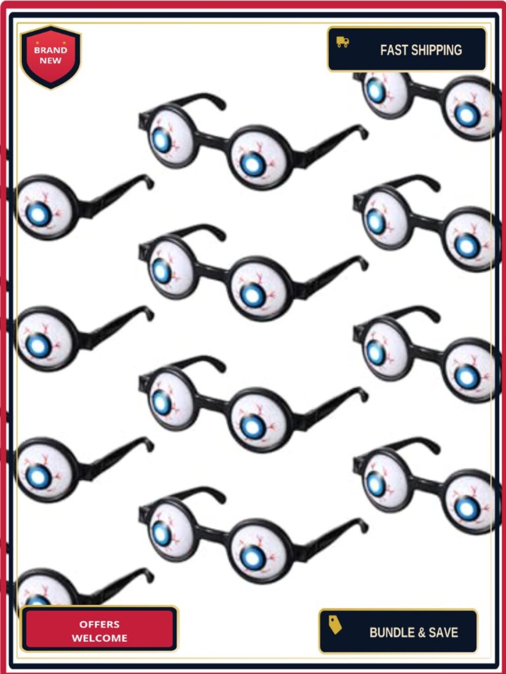 12 Pack Halloween Eyeball Novelty Glasses Plastic Party Photo Booth Props